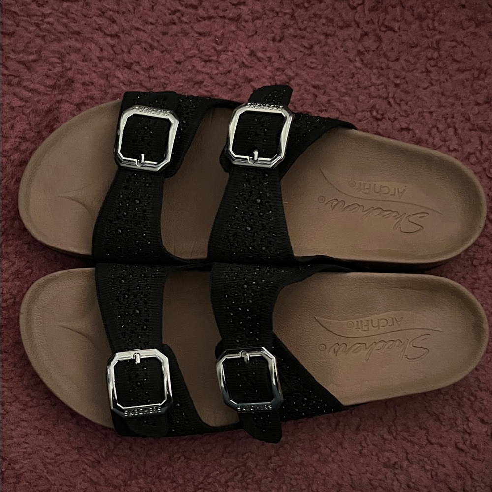 Skechers Black Sandals with Silver Accents
